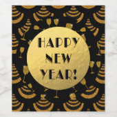 Art Deco Imitate Fossilien | Black & Gold Imitate Weinetikett (Einzelnes Label)