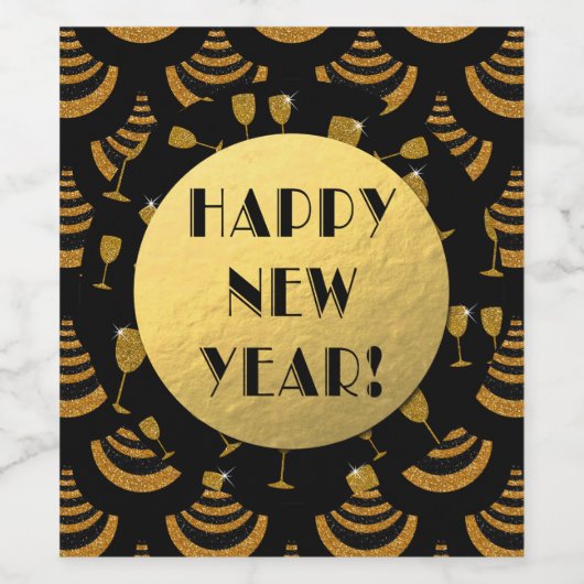 Art Deco Imitate Fossilien | Black & Gold Imitate  Weinetikett (Einzelnes Label)