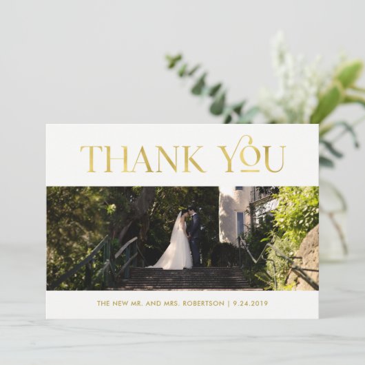 Art Deco Imitats Gold auf Weiß | Foto Vielen Dank Dankeskarte (Stehend Vorderseite)