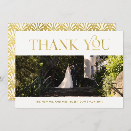 Art Deco Imitats Gold auf Weiß | Foto Vielen Dank Dankeskarte (Vorne/Hinten)