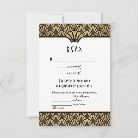 Art Deco Imitats Gold Black Classic Wedding RSVP (Vorderseite)