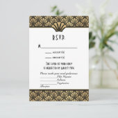 Art Deco Imitats Gold Black Classic Wedding RSVP Karte (Stehend Vorderseite)