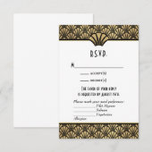 Art Deco Imitats Gold Black Classic Wedding RSVP Karte (Vorne/Hinten)