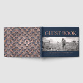Art Deco Imitats Rose Gold auf Marine | Foto Hochz Gästebuch (Voll)