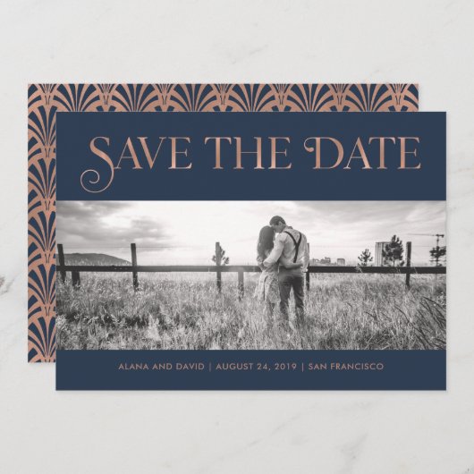 Art Deco Imitats Rose Gold | Foto Save the Date (Vorne/Hinten)