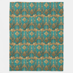 Art Deco in Blau und Gold Fleecedecke