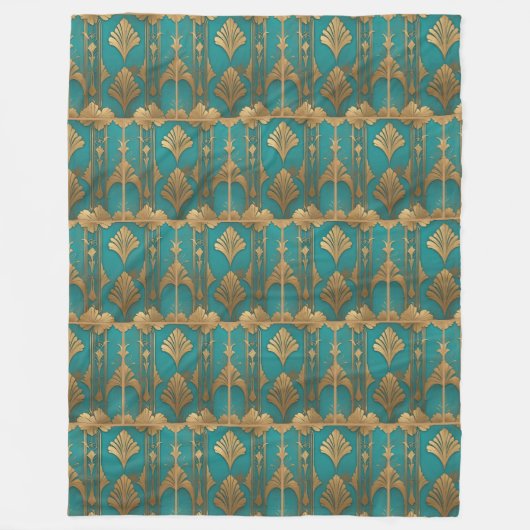 Art Deco in Blau und Gold Fleecedecke (Vorderseite)
