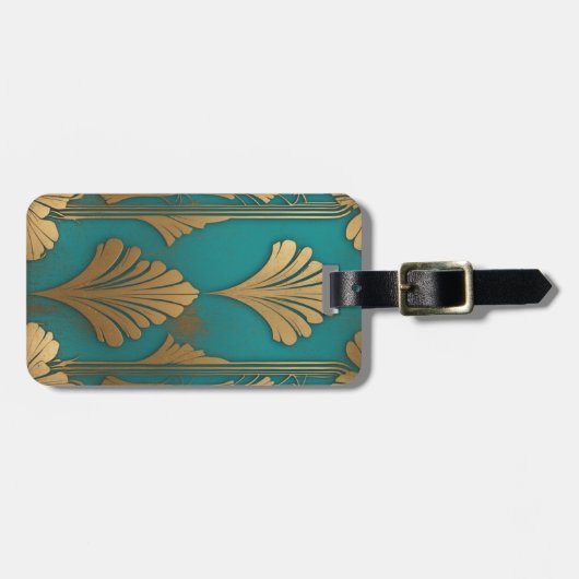 Art Deco in Blau und Gold Gepäckanhänger (Vorderseite horizontal)