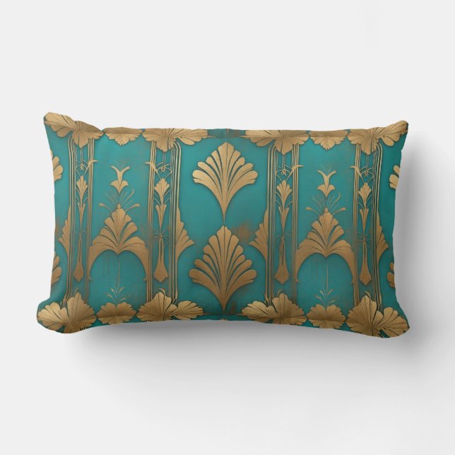 Art Deco in Blau und Gold Lendenkissen (Vorderseite)
