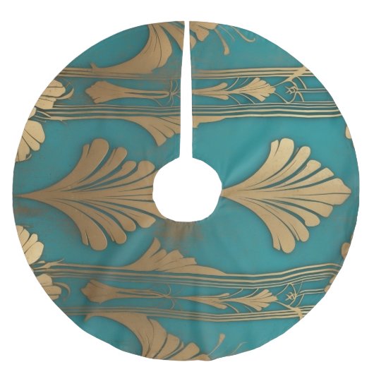 Art Deco in Blau und Gold Polyester Weihnachtsbaumdecke (Vorderseite)