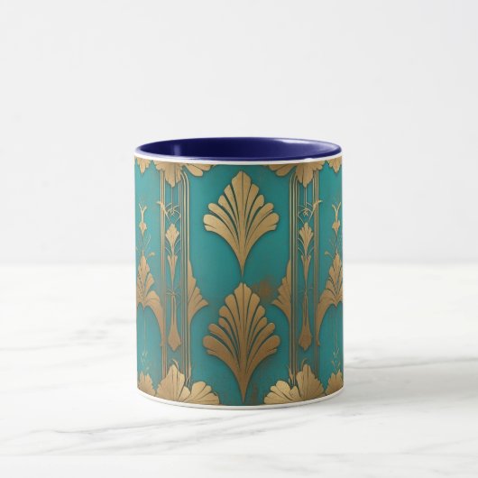 Art Deco in Blau und Gold Tasse (Zentrum)