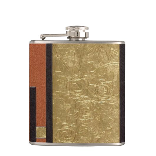 Art Deco in Gold und Beige Flachmann (Vorderseite)
