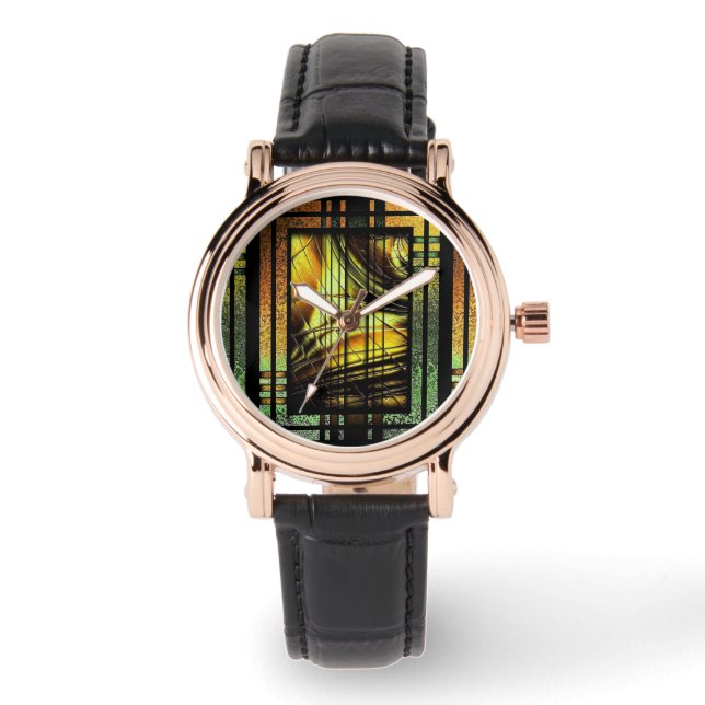 Art Deco in Grün und Gold Armbanduhr (Vorderseite)