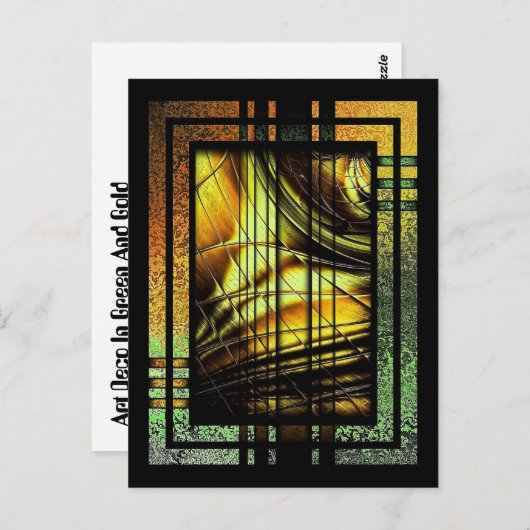 Art Deco in Grün und Gold Postkarte (Vorne/Hinten)