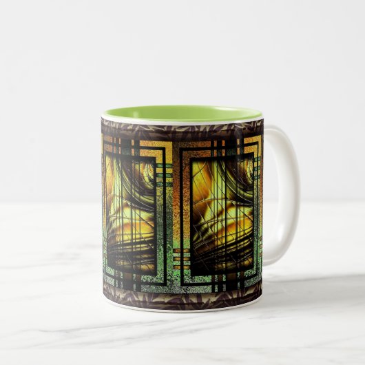 Art Deco in grüner und goldener Tasse (VorderseiteRechts)