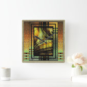 Art Déco in grüner und goldfarbener Großuhr Quadratische Wanduhr (Zuhause)