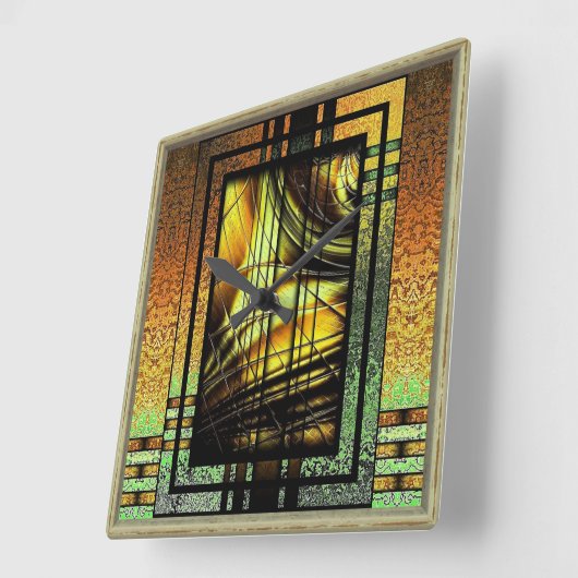 Art Déco in grüner und goldfarbener Großuhr Quadratische Wanduhr (Winkel)