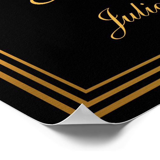 Art Deco In Love Memory Schwarz und Gold Poster (Ecke)