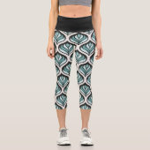 Art Deco in Türkblau Capri Leggings (Vorderseite)