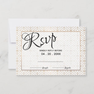 Art Déco in White und Gold Hochzeit geometrische U RSVP Karte