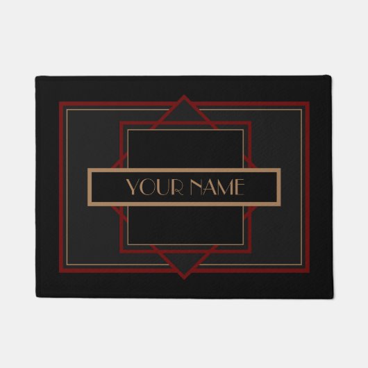 Art Deco Individuelle Name - Red Black Doormat Fußmatte (Vorderseite)