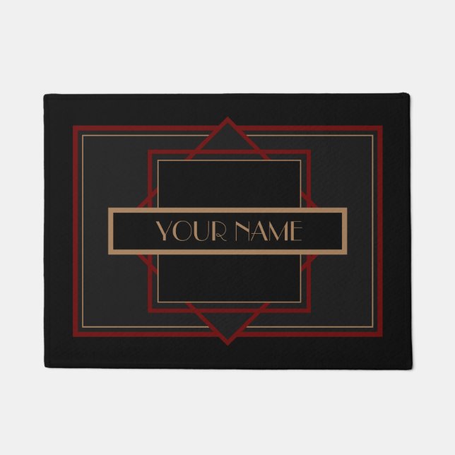 Art Deco Individuelle Name - Red Black Doormat Fußmatte (Vorderseite)