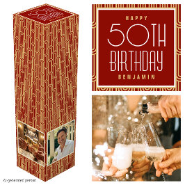 Art Deco Individuelles Altersfoto Geburtstagsgesch Wein-Geschenkverpackung