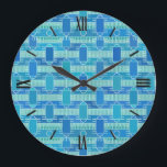 Art Deco industrial chic - soft blue Große Wanduhr<br><div class="desc">An Art Deco inspired geometric abstract print in soft shades of blue,  turquoise and white - digital design</div>
