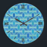 Art Deco industrial chic - soft blue Große Wanduhr<br><div class="desc">An Art Deco inspired geometric abstract print in soft shades of blue,  turquoise and white - digital design</div>