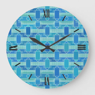 Art Deco industrial chic - soft blue Große Wanduhr