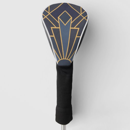 Art Deco Inspiration in Blau und Gold Golf Headcover (Vorderseite)