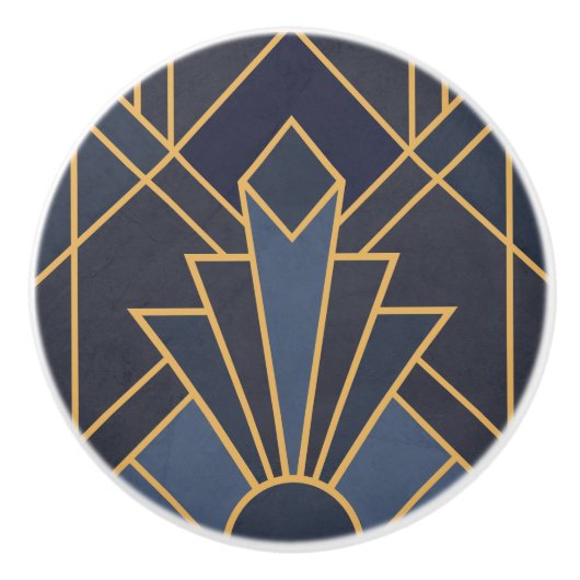 Art Deco Inspiration in Blau und Gold Keramikknauf (Vorderseite)