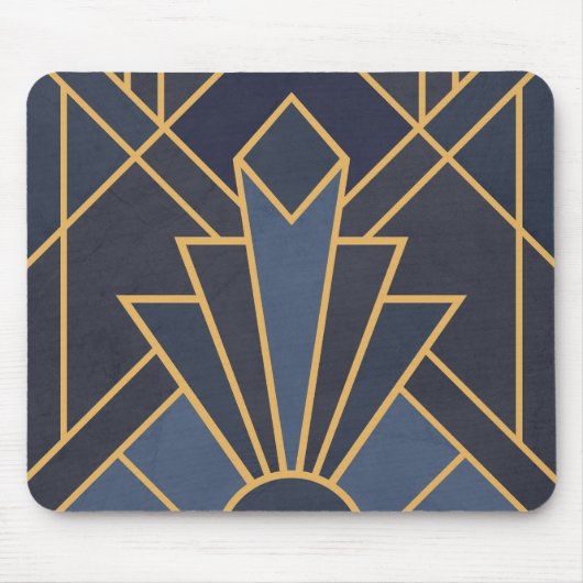 Art Deco Inspiration in Blau und Gold Mousepad (Vorne)