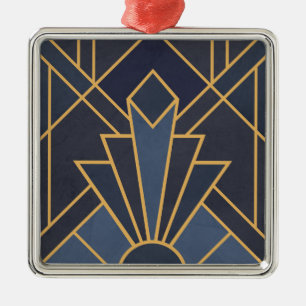Art Deco Inspiration in Blau und Gold Ornament Aus Metall