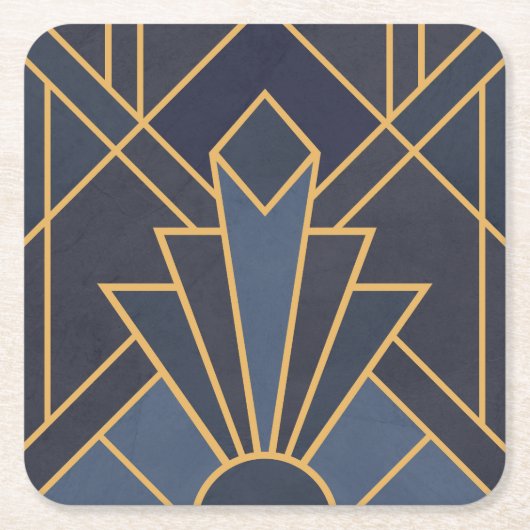 Art Deco Inspiration in Blau und Gold Rechteckiger Pappuntersetzer (Vorderseite)