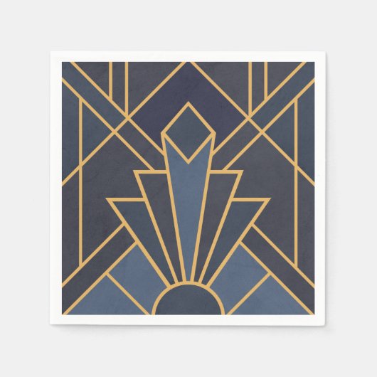 Art Deco Inspiration in Blau und Gold Serviette (Vorderseite)