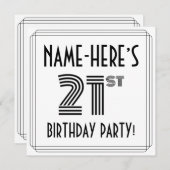 Art Deco Inspired 21st Birthday Party, Custom Name Einladung (Vorne/Hinten)