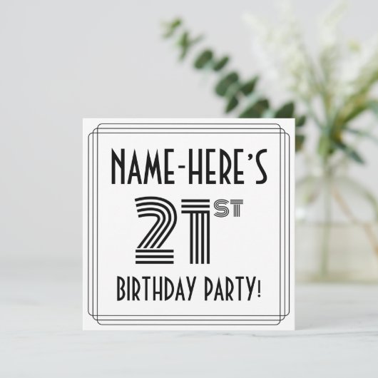 Art Deco Inspired 21st Birthday Party, Custom Name Einladung (Stehend Vorderseite)