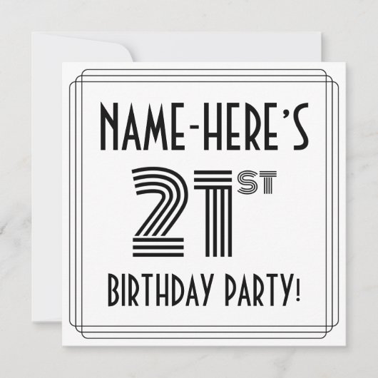 Art Deco Inspired 21st Birthday Party, Custom Name Einladung (Vorderseite)