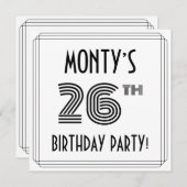 Art Deco Inspired 26th Birthday Party, Custom Name Einladung (Vorne/Hinten)