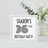 Art Deco Inspired 36th Birthday Party, Custom Name Einladung (Stehend Vorderseite)