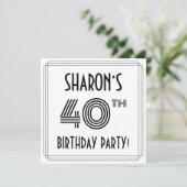 Art Deco Inspired 40th Birthday Party, Custom Name Einladung (Stehend Vorderseite)