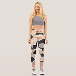 Art Deco Inspired Design in Peach & Black Capri Leggings