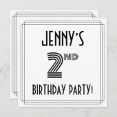 Art Deco Inspiriert 2. Geburtstag Party, Individue Einladung (Vorne/Hinten)