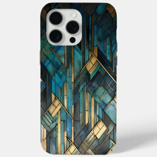 Art Deco Inspiriert Aquamarin-Türkis-Schutz iPhone 15 Pro Max Hülle