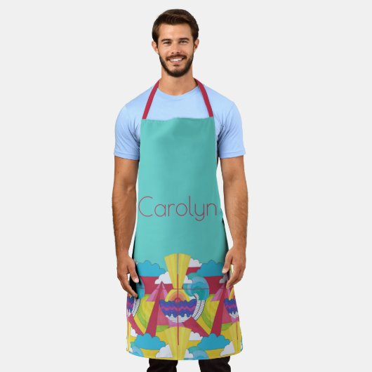 Art Deco inspiriert, auf Türkis, Ihr Name Schürze (Getragen)