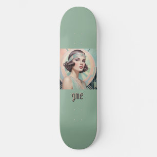 Art Deco inspirierte Dame Retro elegante Monogramm Skateboard