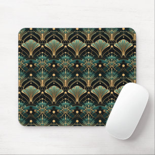 Art Deco inspirierter Emerald-und-Gold-Fächer Mousepad
