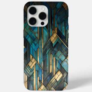 Art Deco inspirierter Türkis-Gold-Turmalin-Schutz iPhone 15 Pro Max Hülle