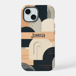 Art Deco inspiriertes Design in Pfirsich und Schwa iPhone 15 Hülle